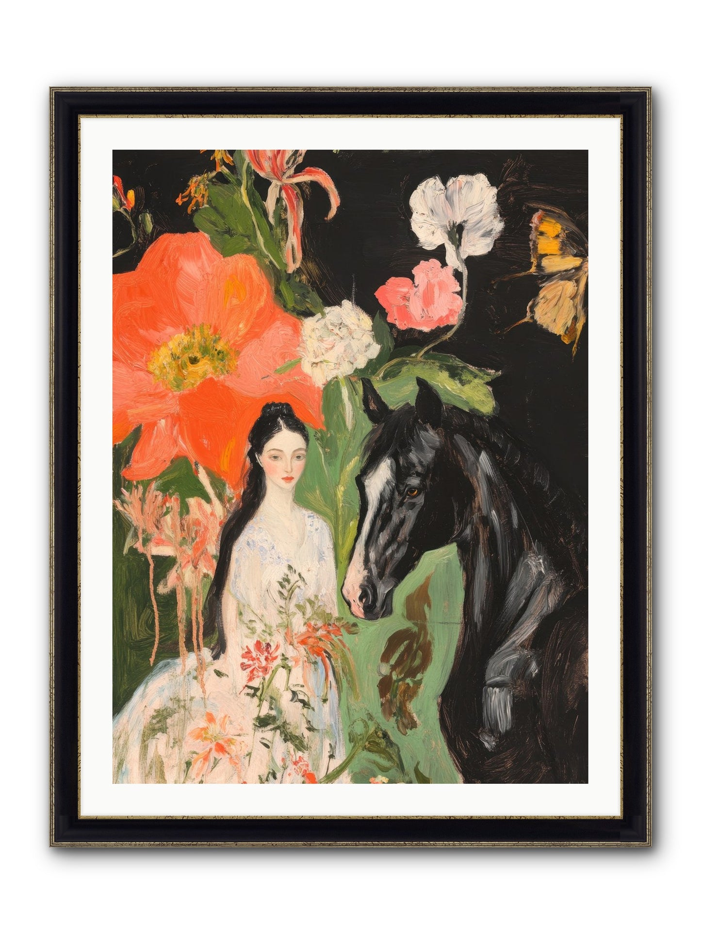 Dreamland Steed Framed Print - Black & Gold 30x40