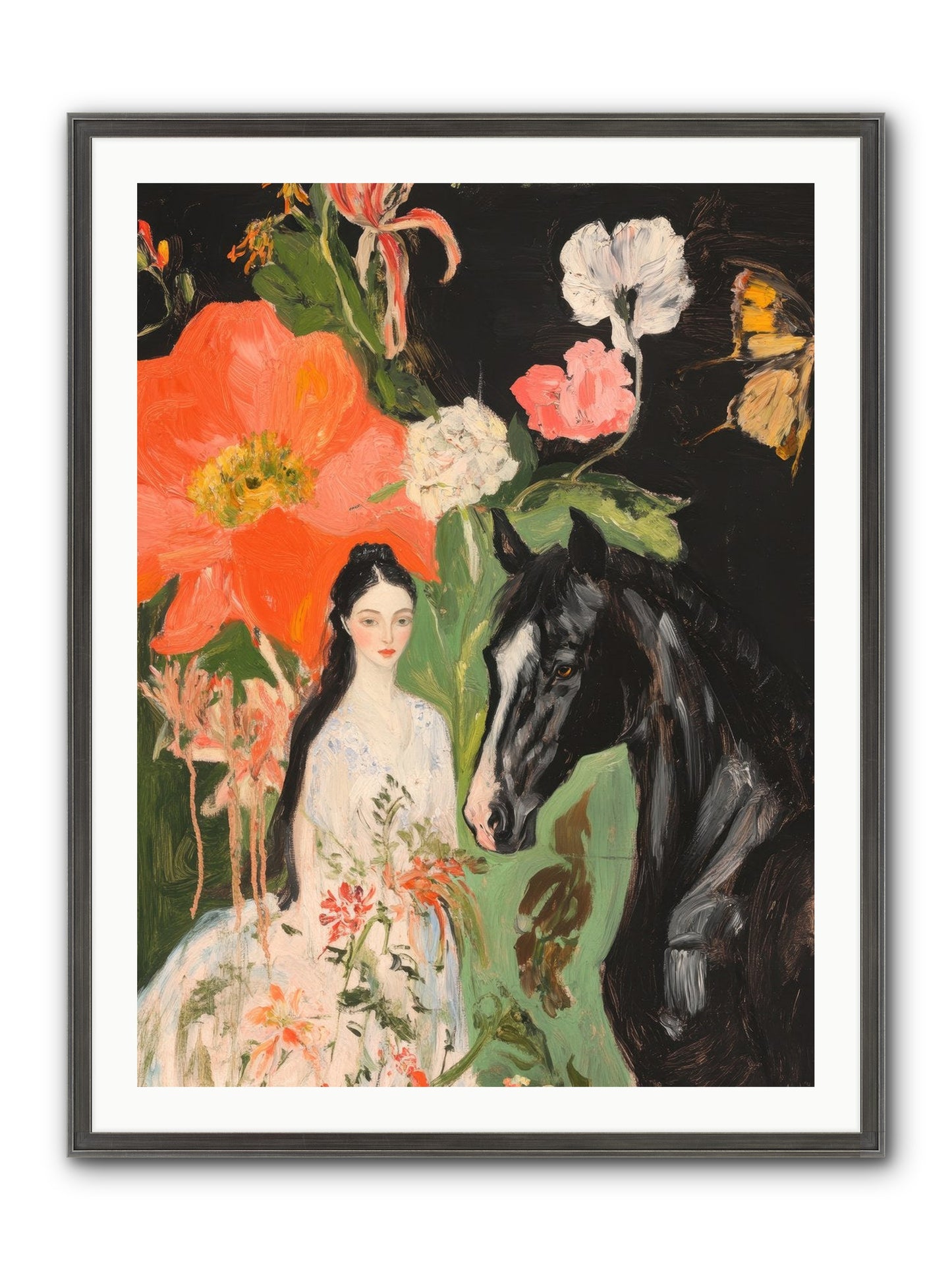 Dreamland Steed Framed Print - Slimwoods Black/Silver 30x40