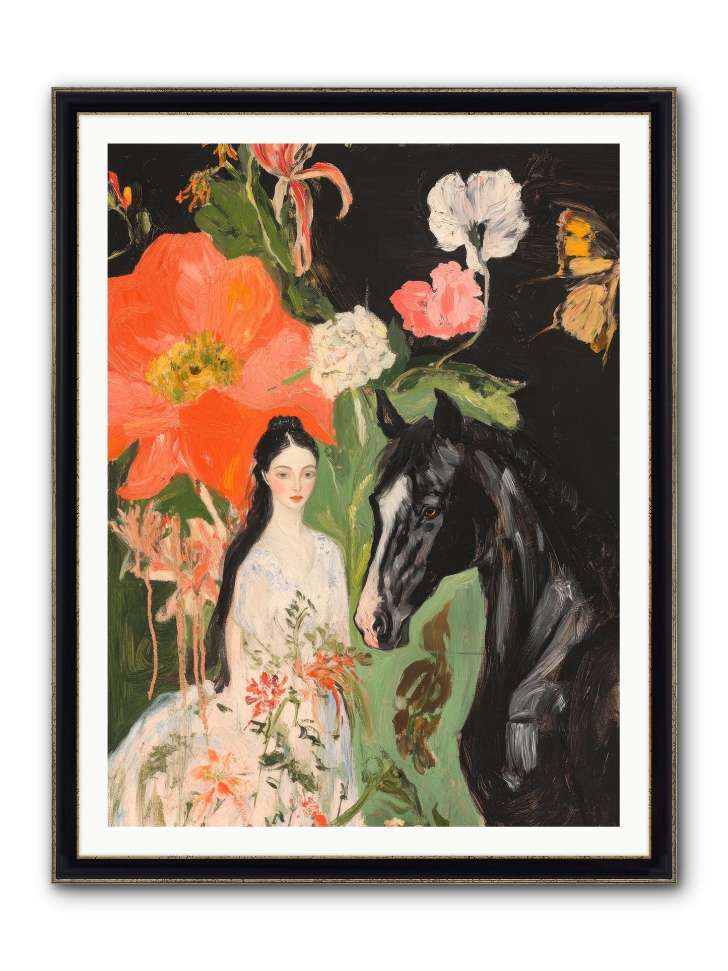 Dreamland Steed Framed Print - Black & Gold 36x48
