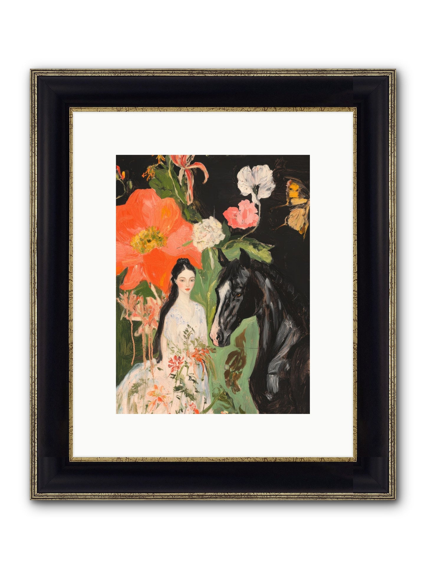 Dreamland Steed Framed Print - Black & Gold 9x12