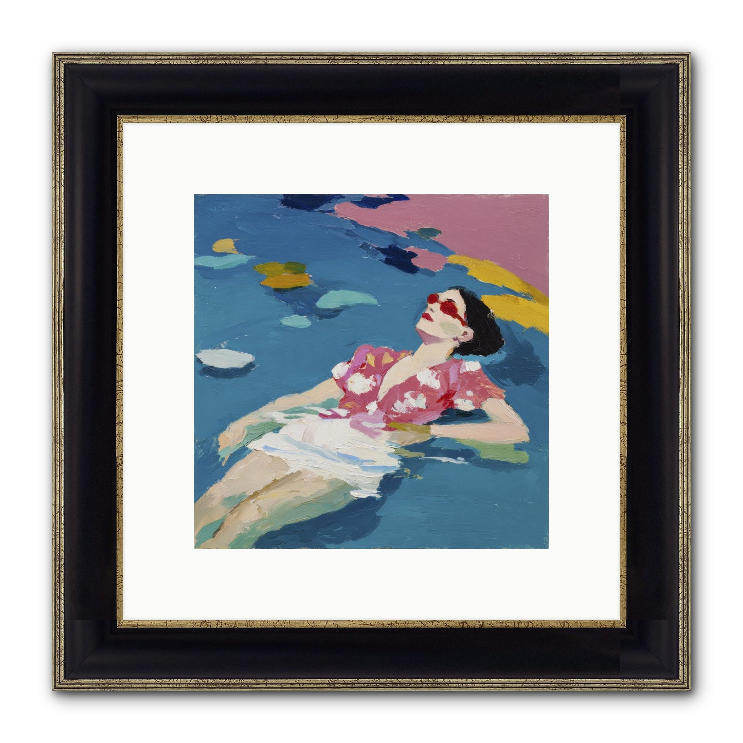 Drifting Through Blue Framed Print - Black & Gold 10x10