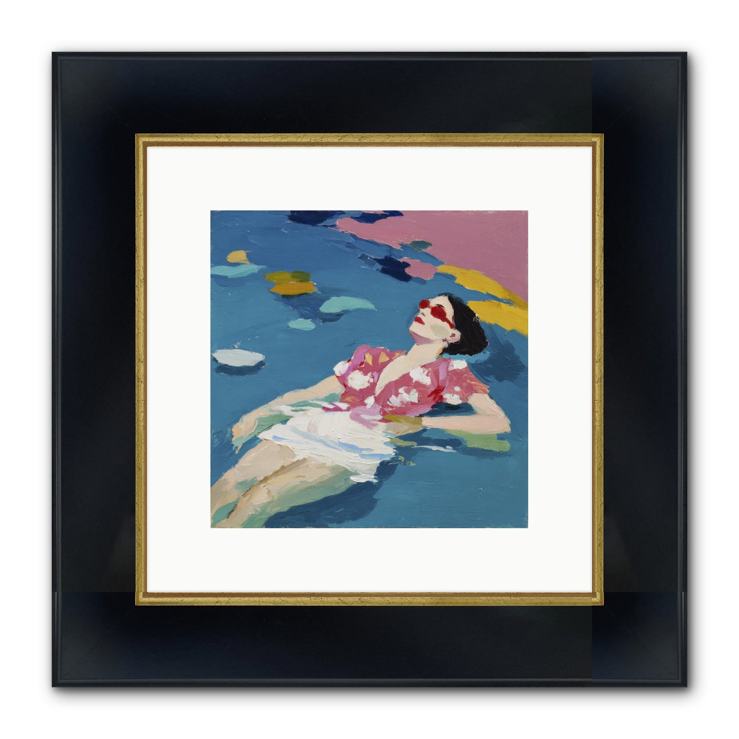 Drifting Through Blue Framed Print - Wide Black w/Gold 10x10