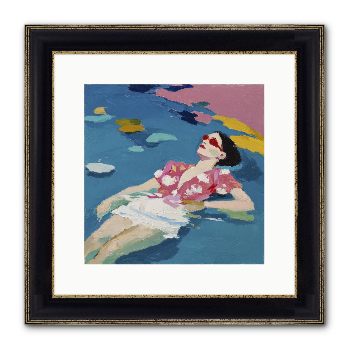 Drifting Through Blue Framed Print - Black & Gold 12x12