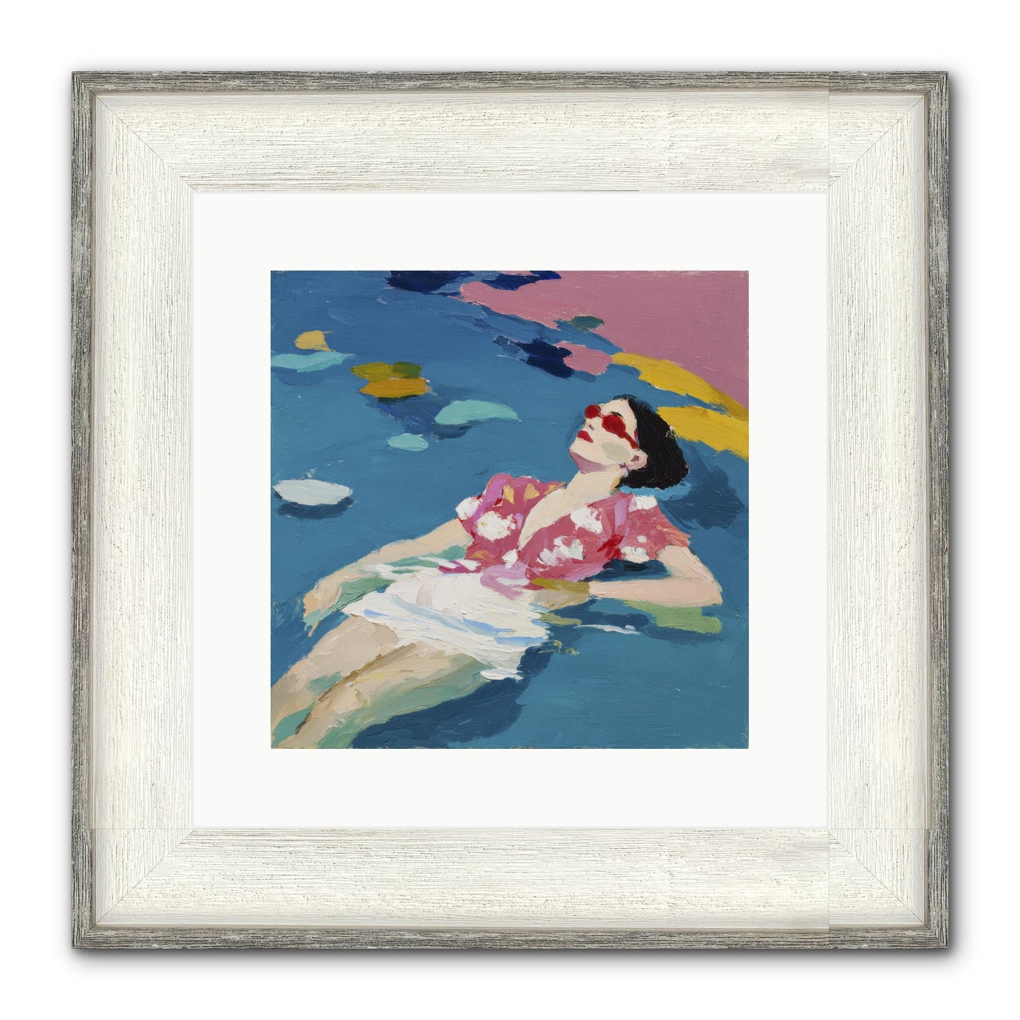 Drifting Through Blue Framed Print - Driftwood White 12x12