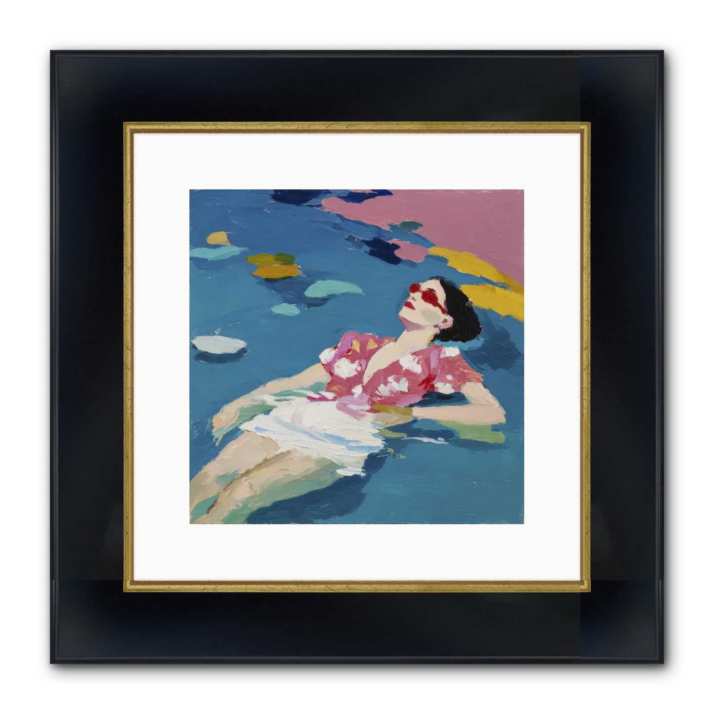 Drifting Through Blue Framed Print - Wide Black w/Gold 12x12