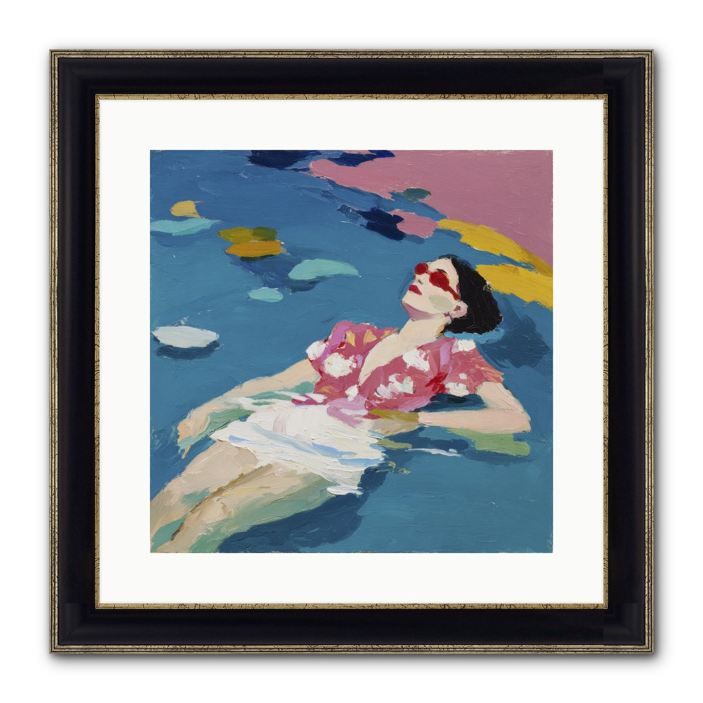 Drifting Through Blue Framed Print - Black & Gold 16x16