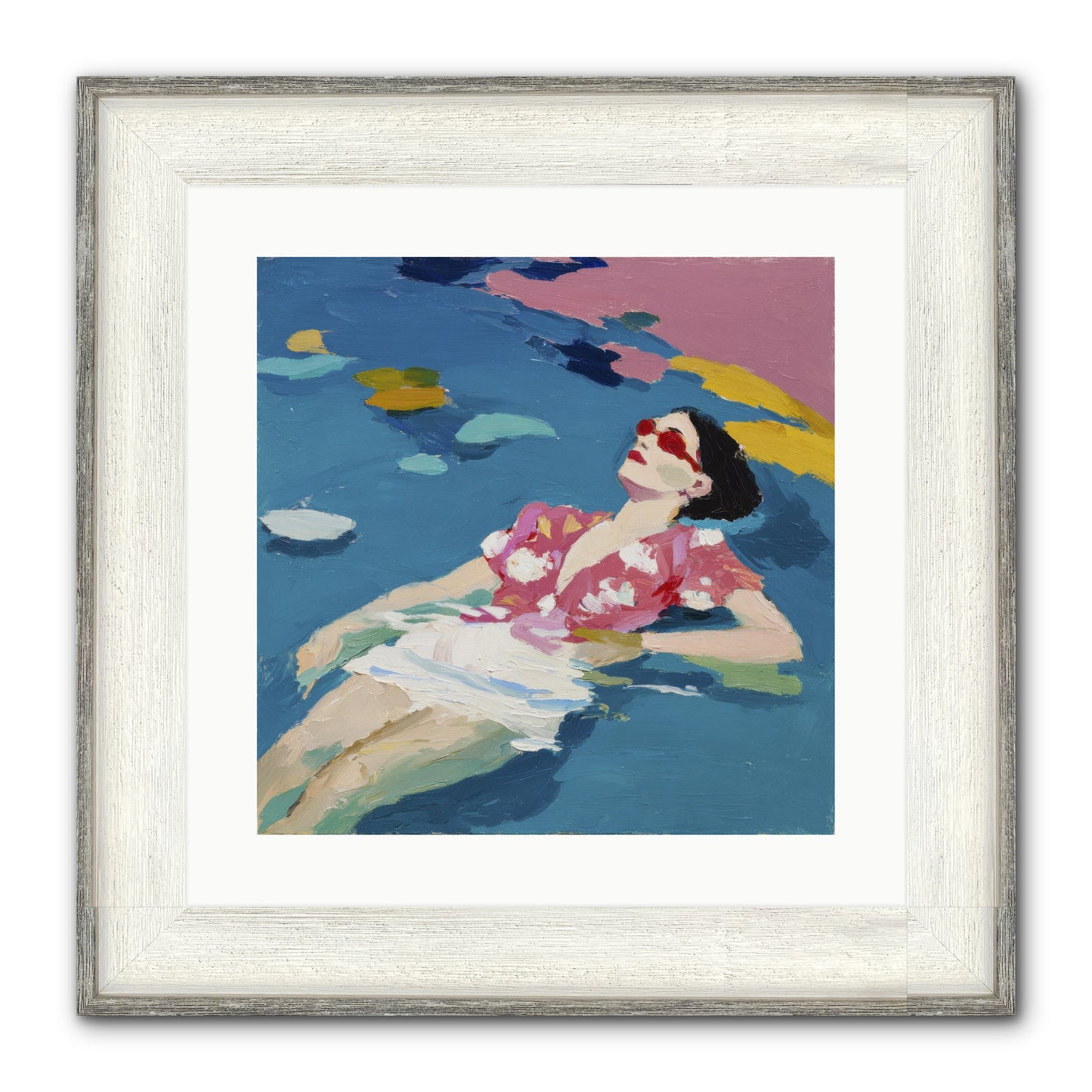 Drifting Through Blue Framed Print - Driftwood White 16x16