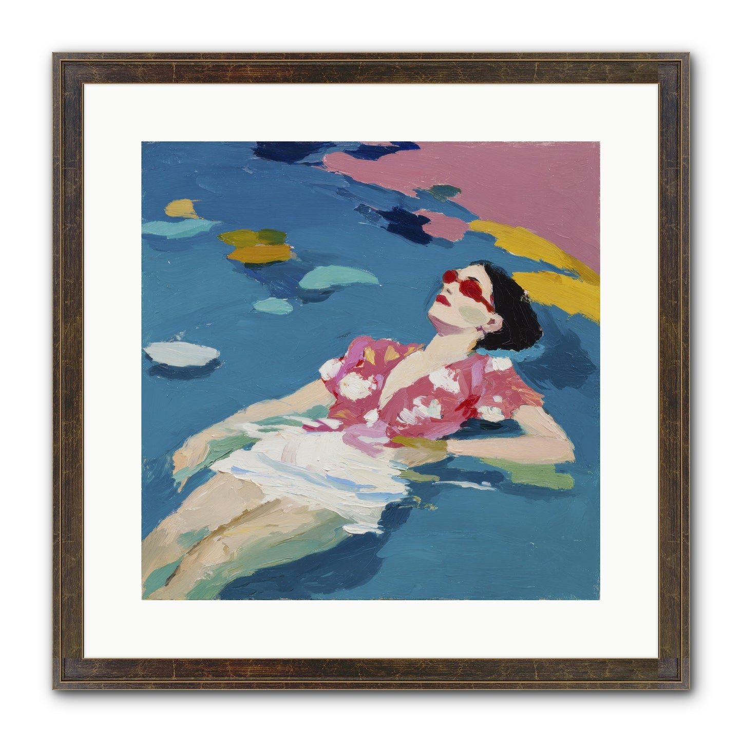 Drifting Through Blue Framed Print - Slimwoods Black/Gold 16x16