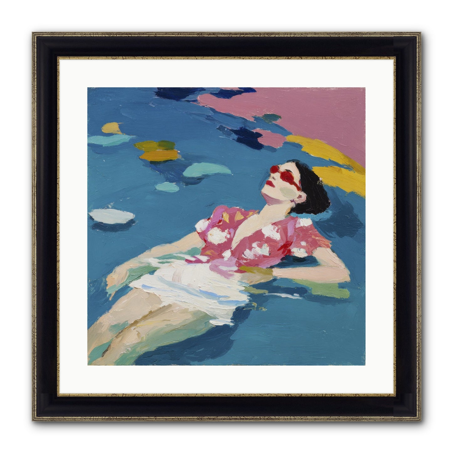 Drifting Through Blue Framed Print - Black & Gold 20x20