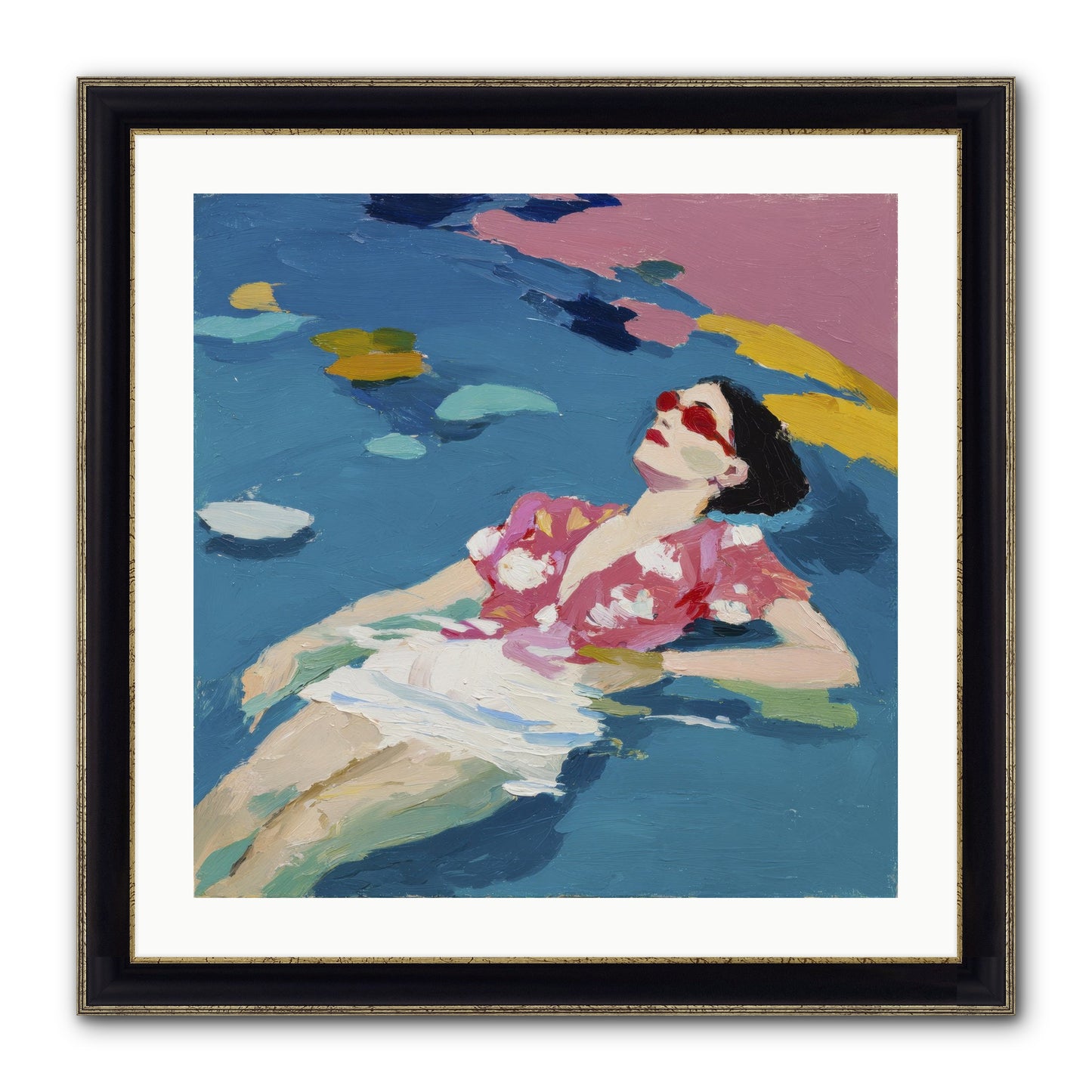 Drifting Through Blue Framed Print - Black & Gold 24x24
