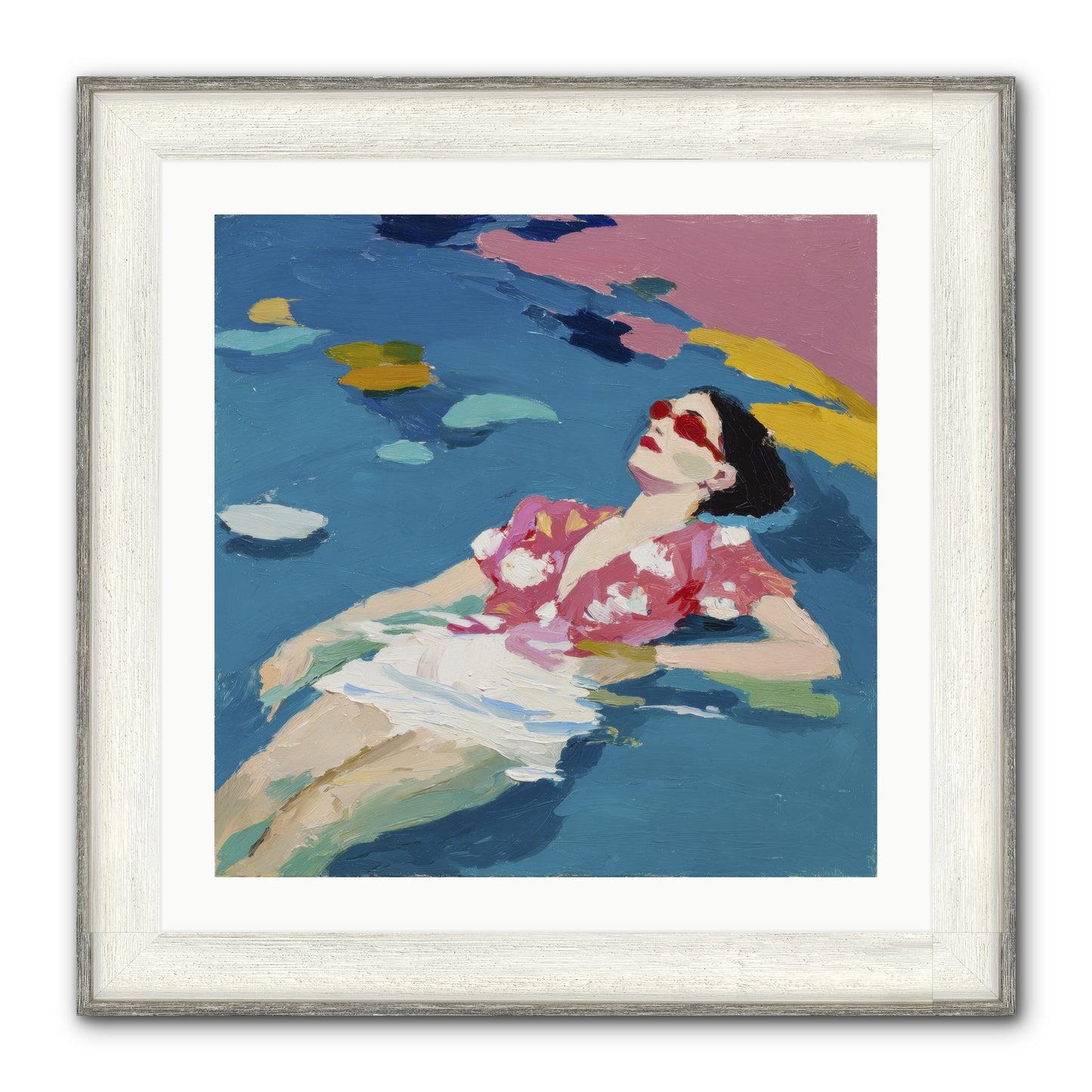 Drifting Through Blue Framed Print - Driftwood White 24x24