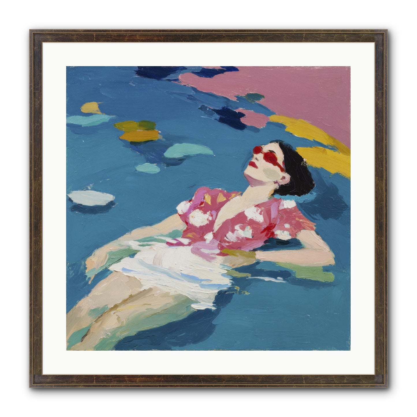 Drifting Through Blue Framed Print - Slimwoods Black/Gold 24x24