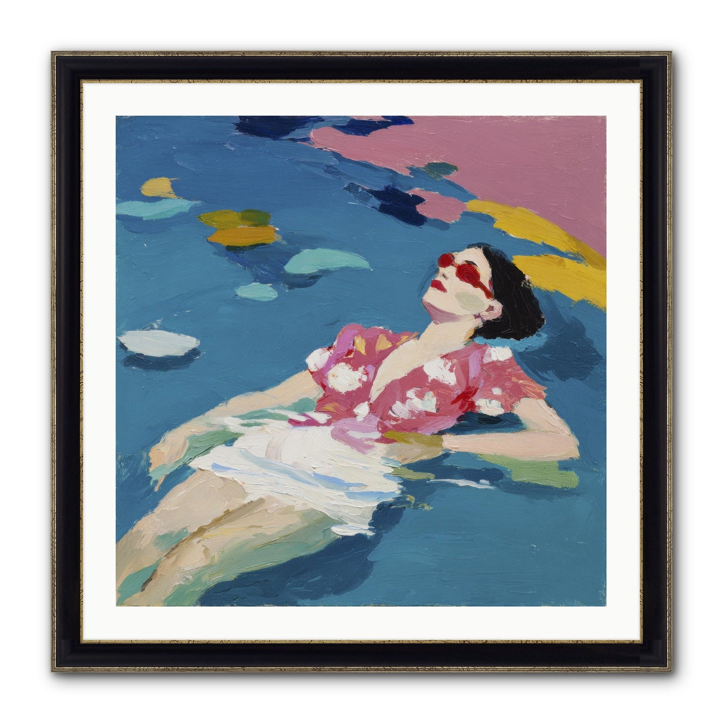 Drifting Through Blue Framed Print - Black & Gold 30x30