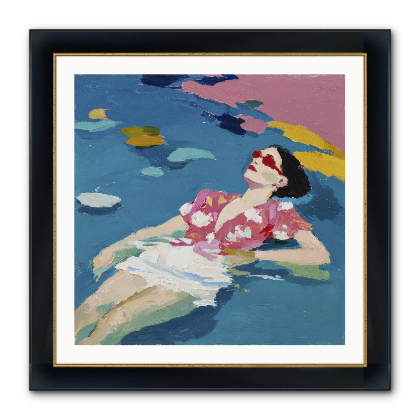 Drifting Through Blue Framed Print - Wide Black w/Gold 30x30