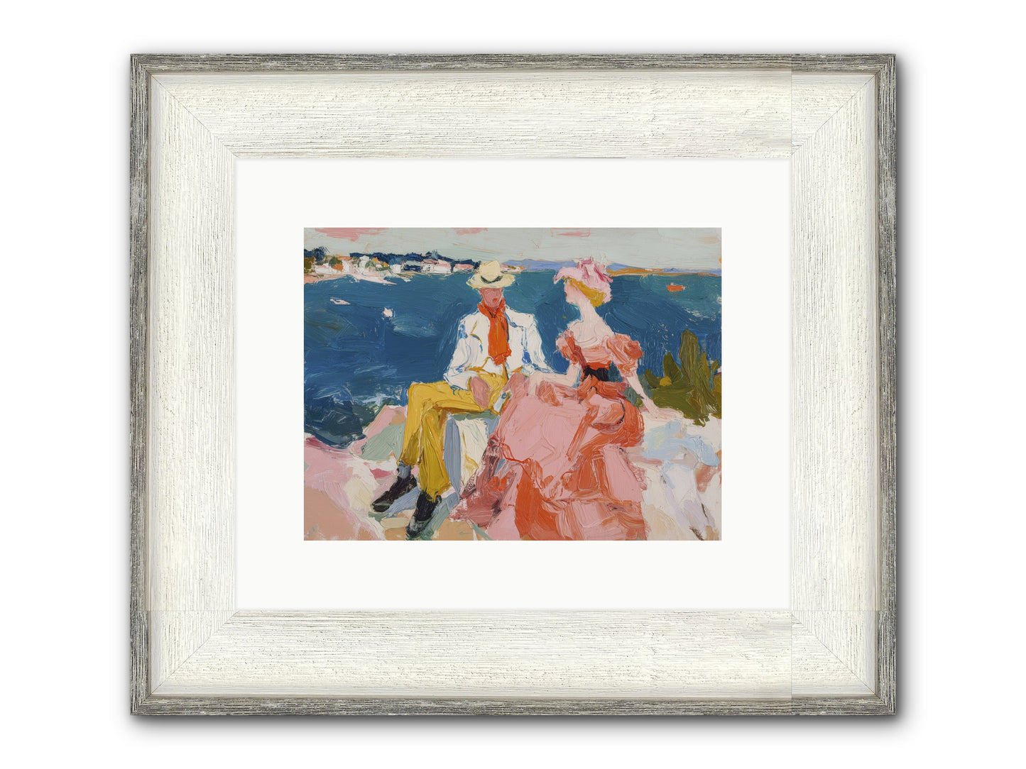 Duo By The Waves Framed Print - Driftwood White 12x9