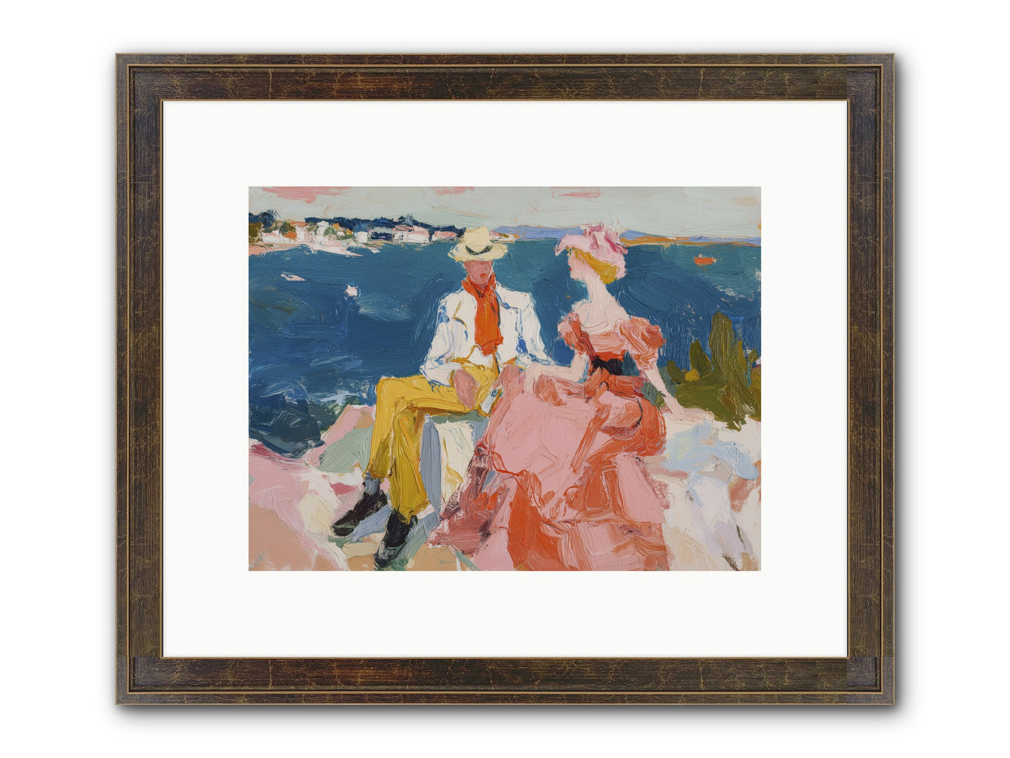 Duo By The Waves Framed Print - Slimwoods Black/Gold 12x9