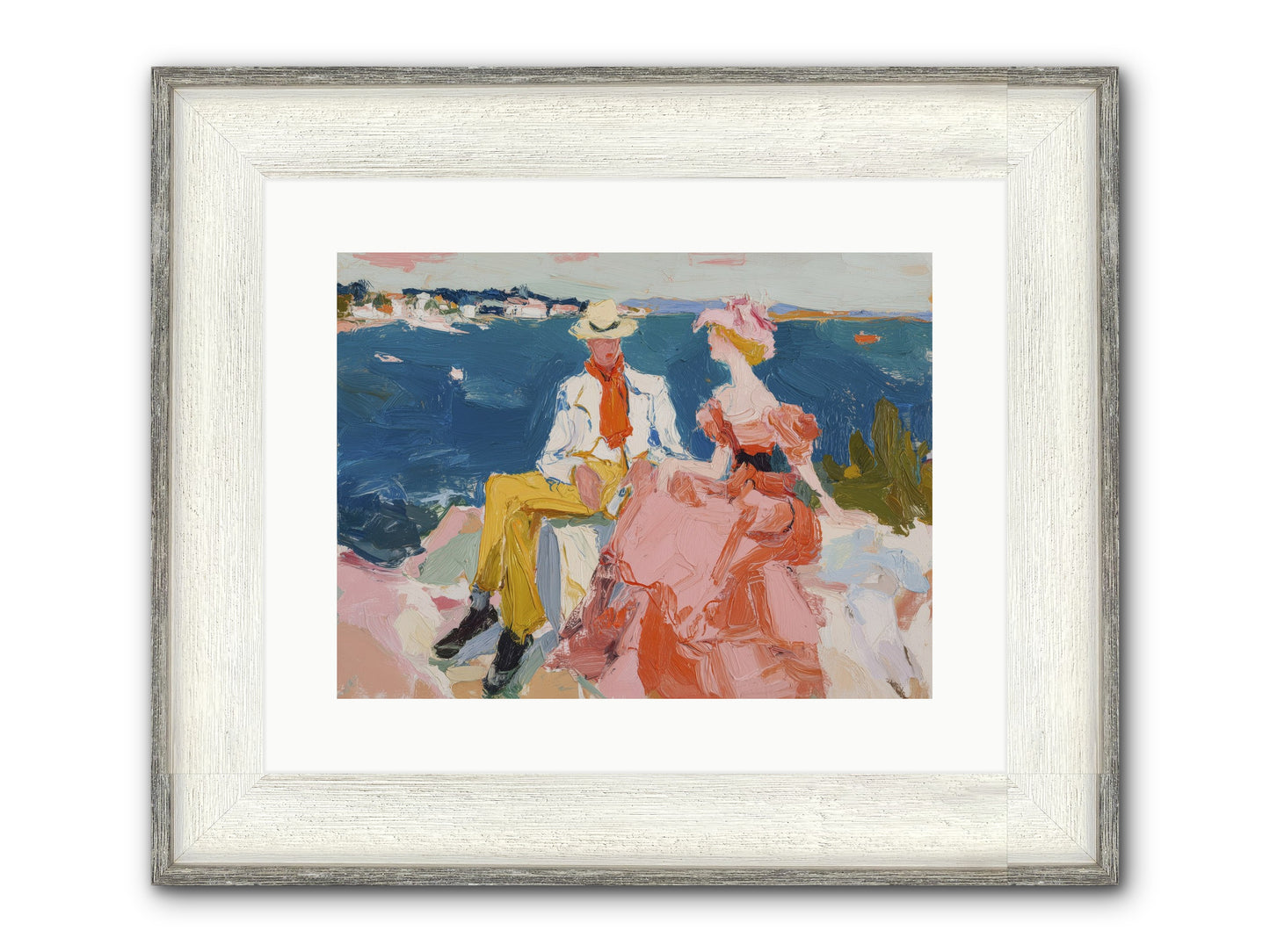 Duo By The Waves Framed Print - Driftwood White 16x12