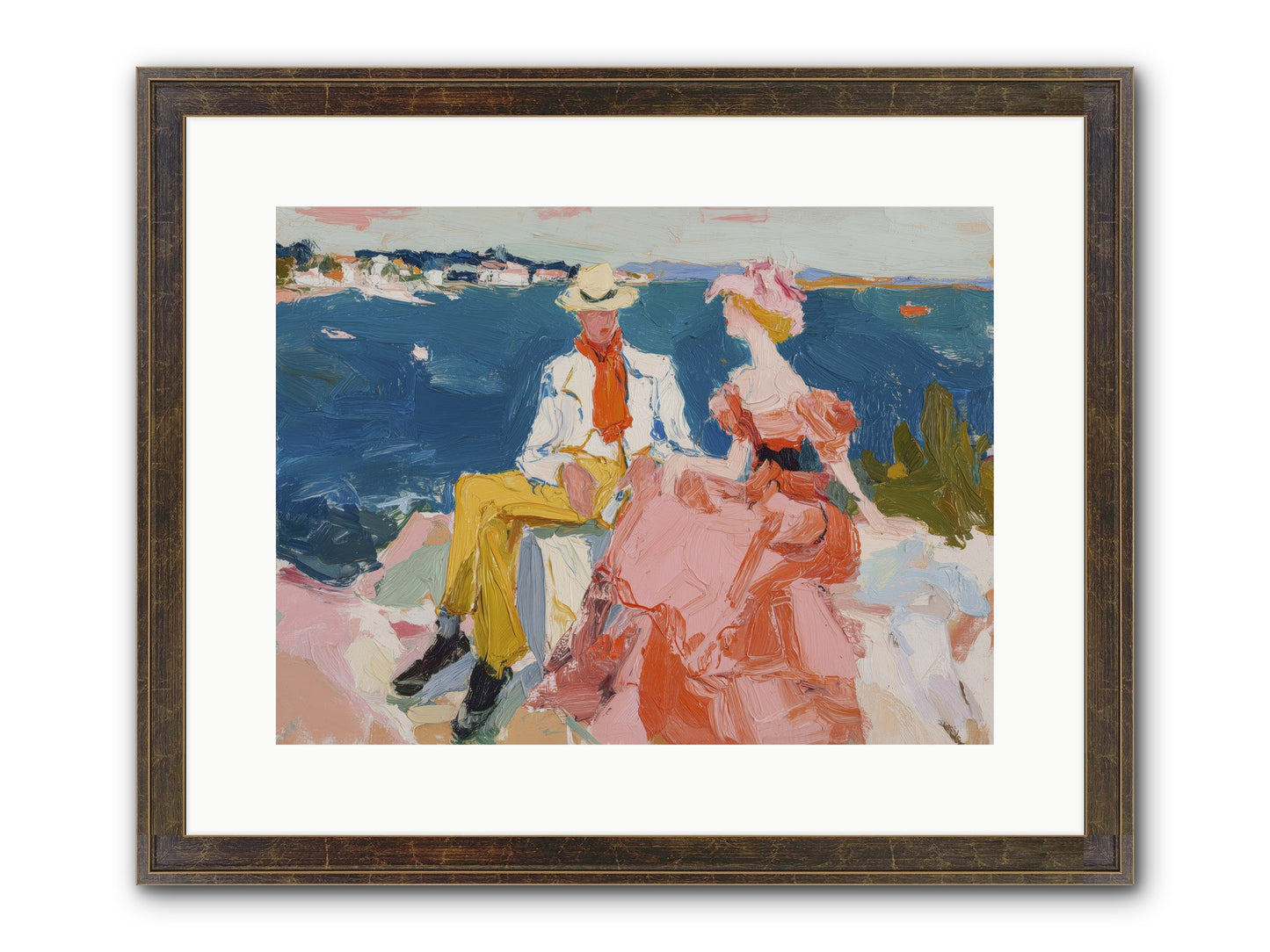 Duo By The Waves Framed Print - Slimwoods Black/Gold 16x12