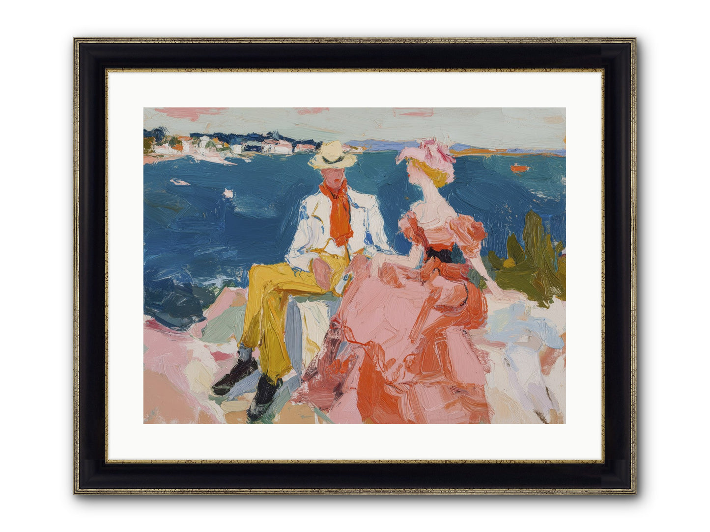 Duo By The Waves Framed Print - Black & Gold 24x18