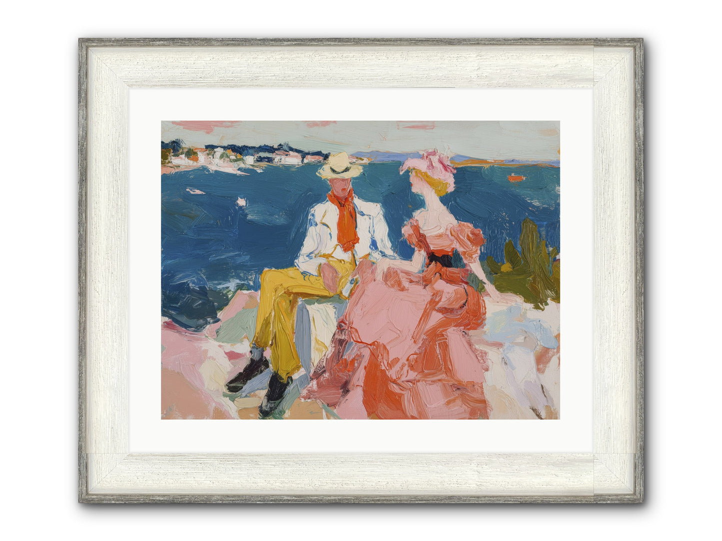 Duo By The Waves Framed Print - Driftwood White 24x18
