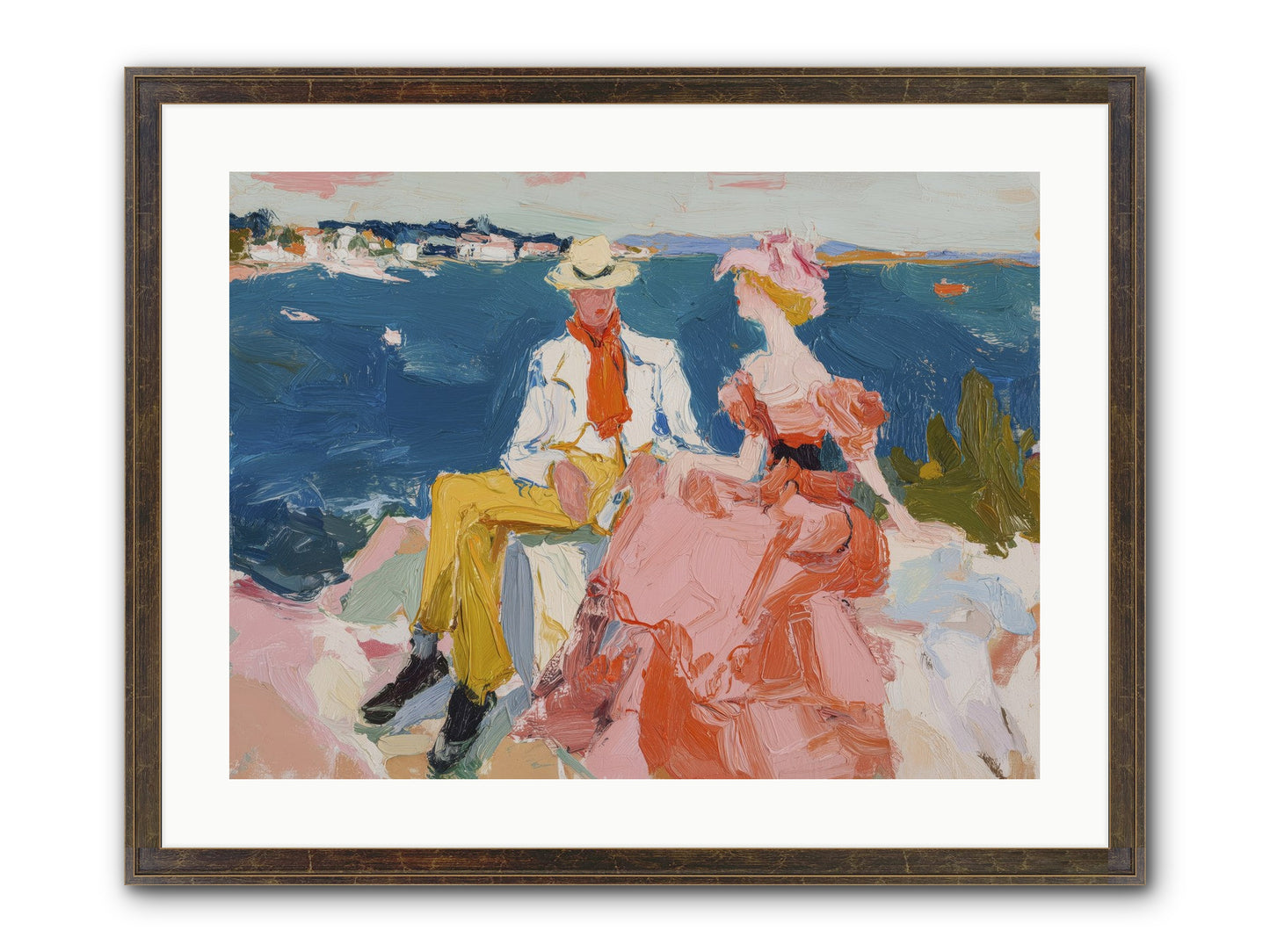 Duo By The Waves Framed Print - Slimwoods Black/Gold 24x18