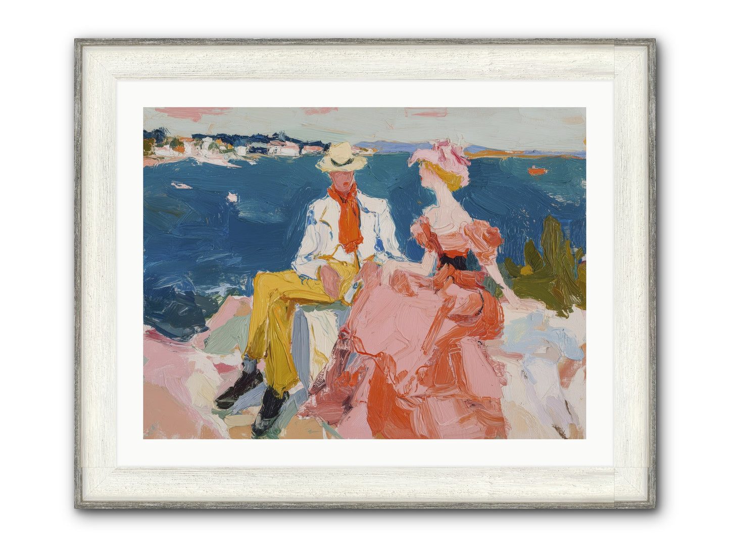 Duo By The Waves Framed Print - Driftwood White 32x24