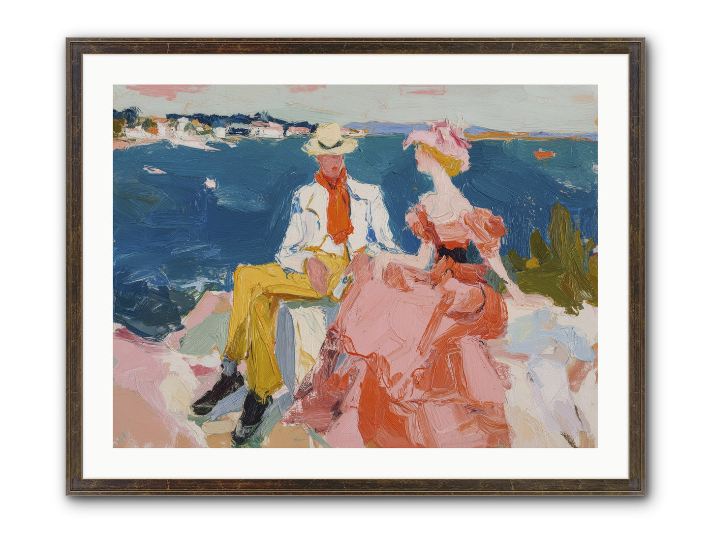 Duo By The Waves Framed Print - Slimwoods Black/Gold 32x24