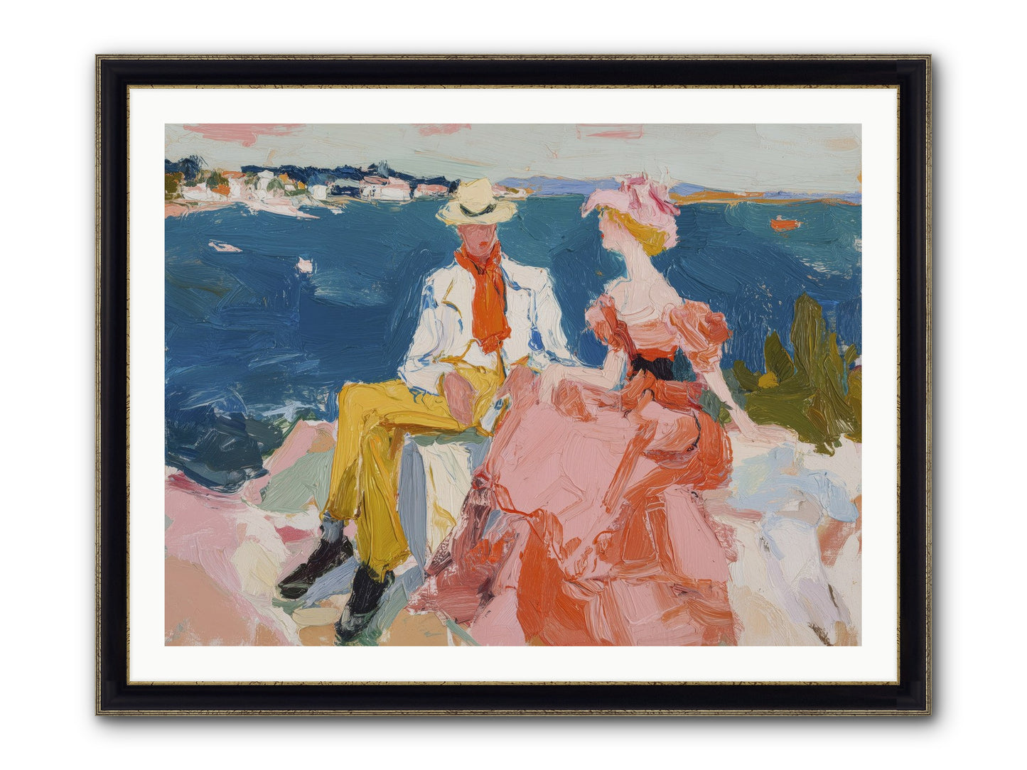 Duo By The Waves Framed Print - Black & Gold 40x30