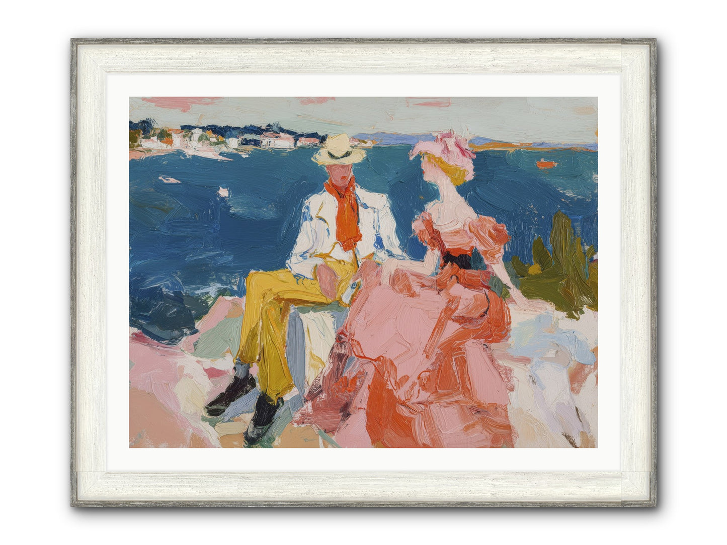 Duo By The Waves Framed Print - Driftwood White 40x30