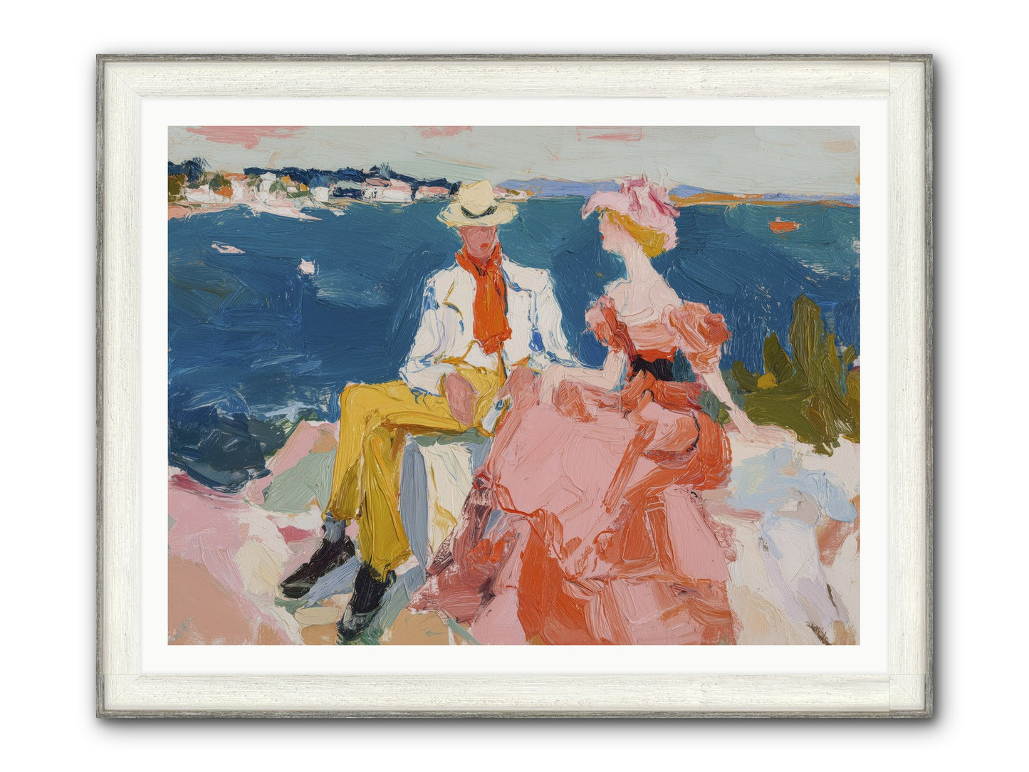 Duo By The Waves Framed Print - Driftwood White 48x36