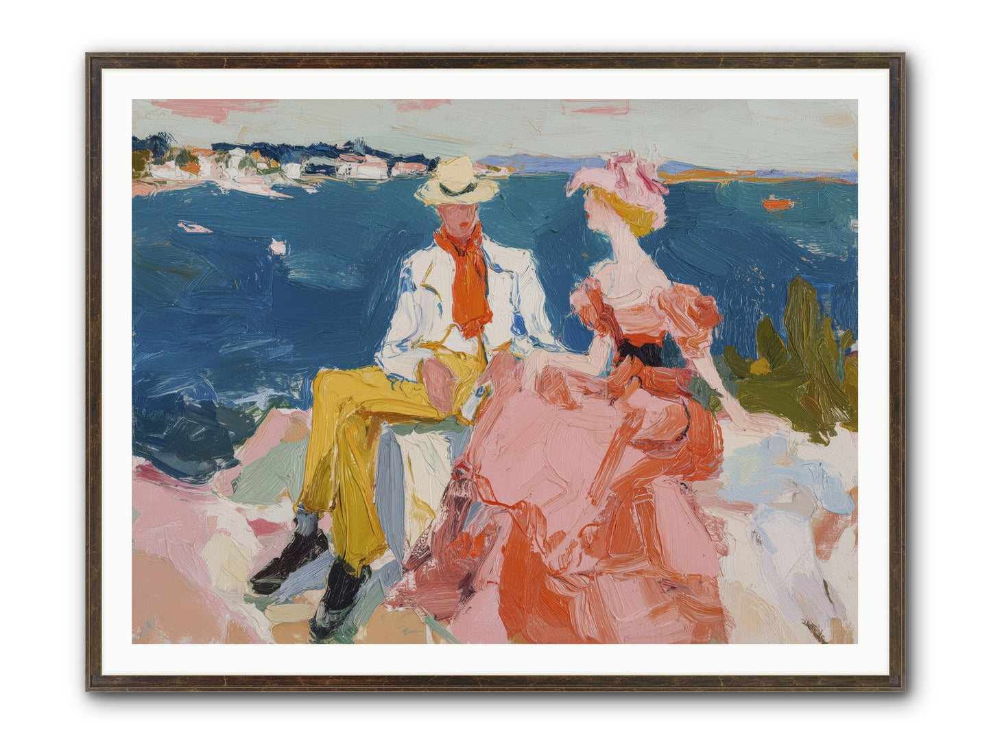 Duo By The Waves Framed Print - Slimwoods Black/Gold 48x36