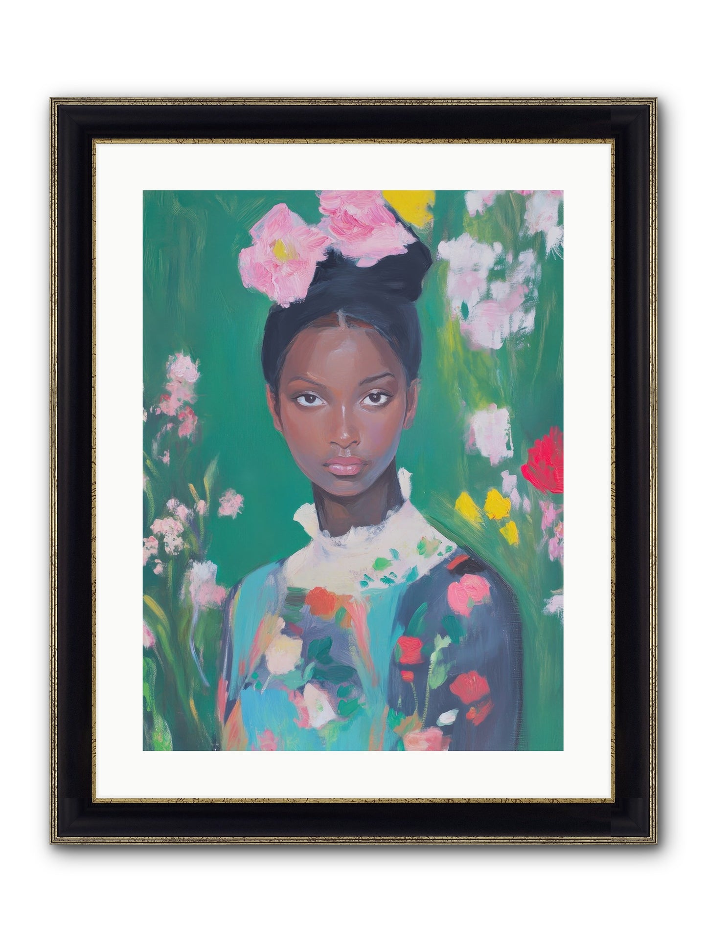 Eglantine Skylark Framed Print - Black & Gold 18x24
