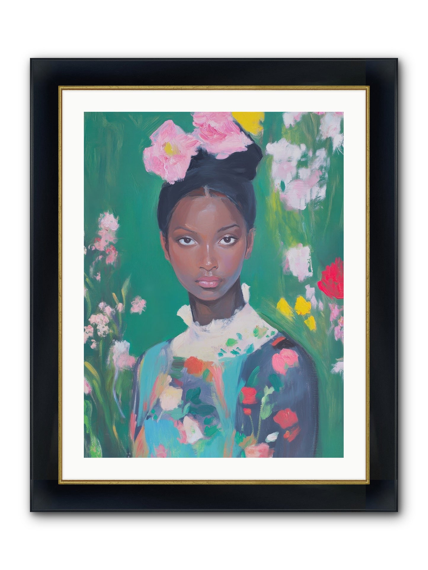 Eglantine Skylark Framed Print - Wide Black w/Gold 24x32