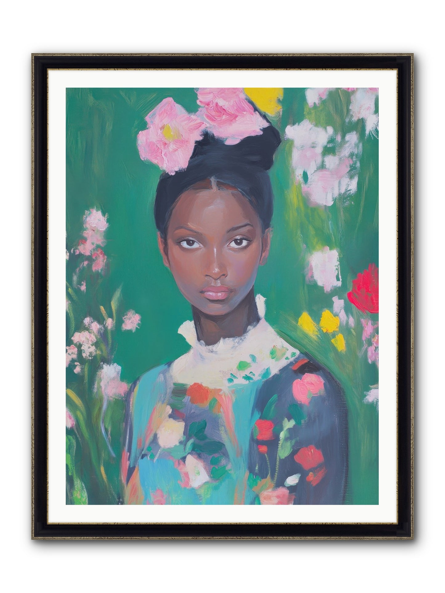 Eglantine Skylark Framed Print - Black & Gold 36x48