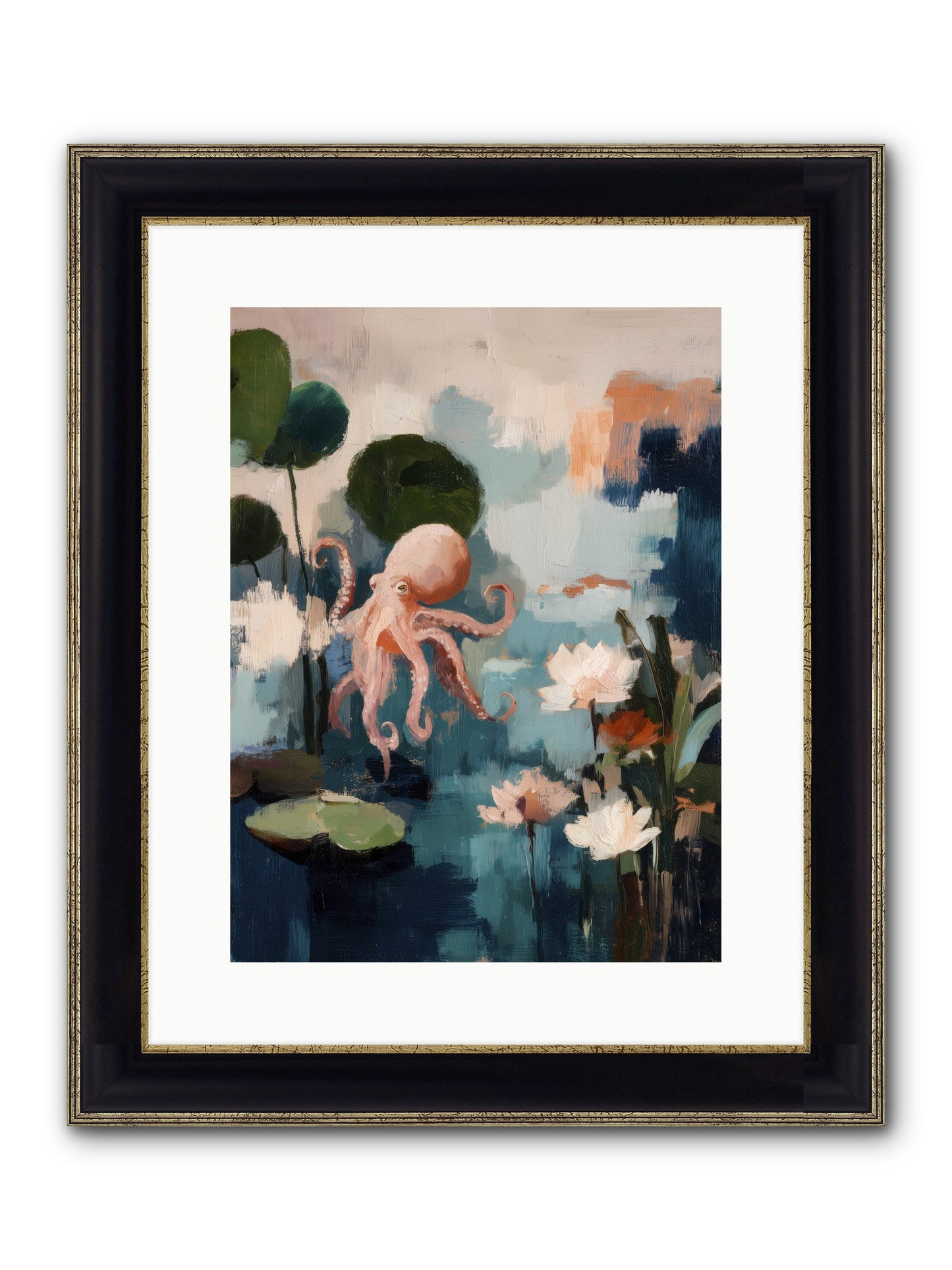 Endless Blue Framed Print - Black & Gold 12x16