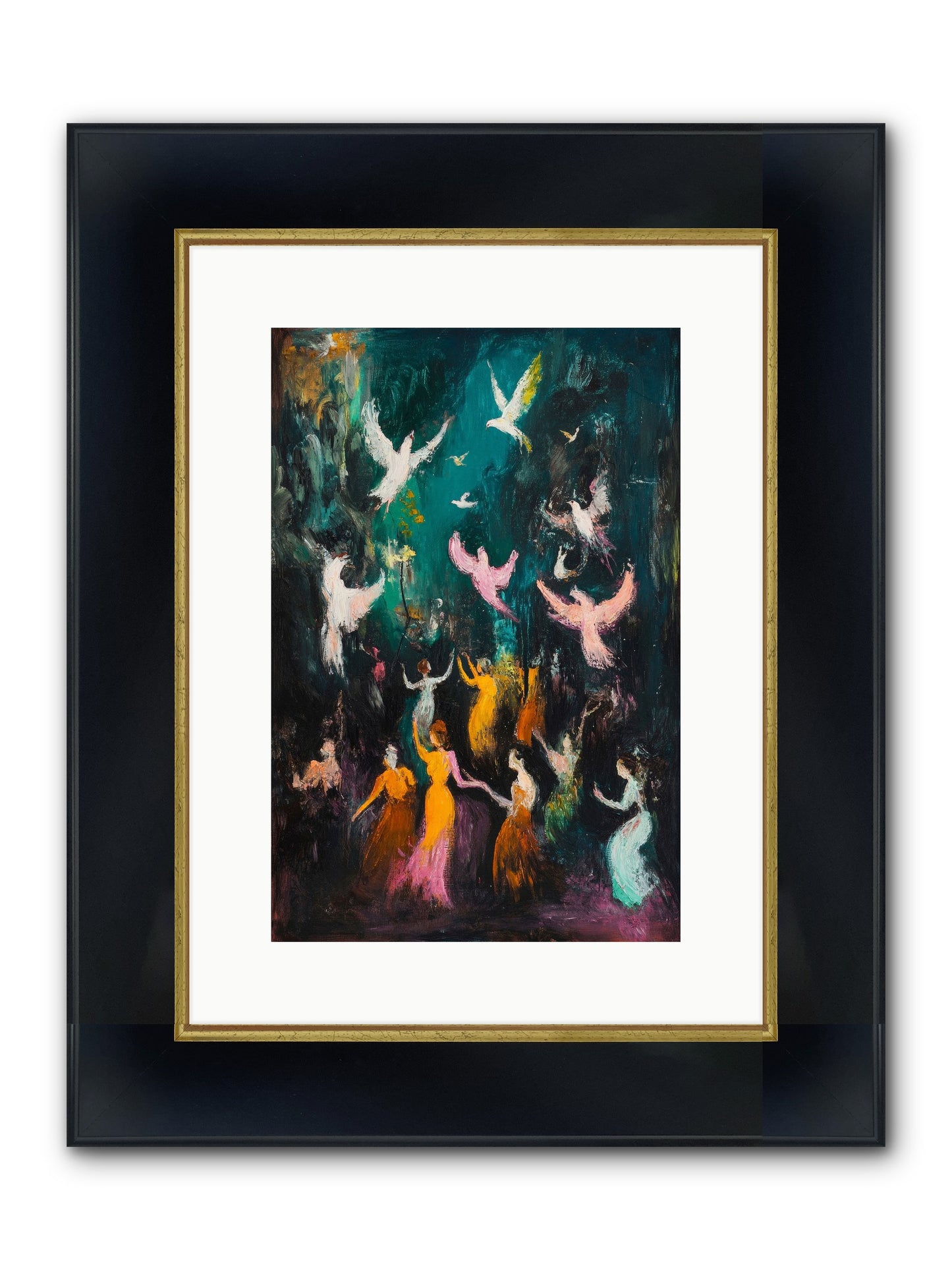 Evening Choir Framed Print - Wide Black w/Gold 10x15