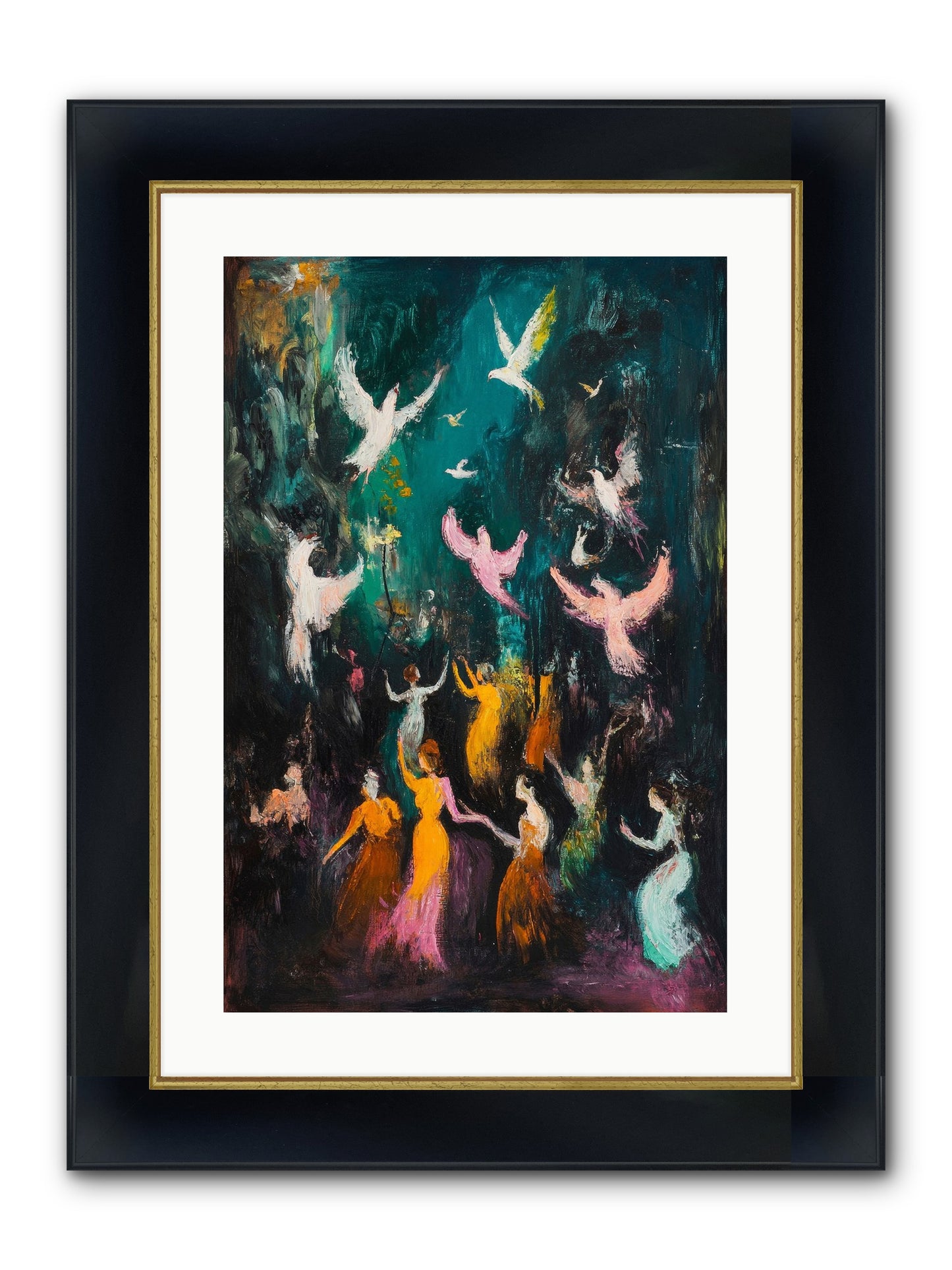 Evening Choir Framed Print - Wide Black w/Gold 16x24