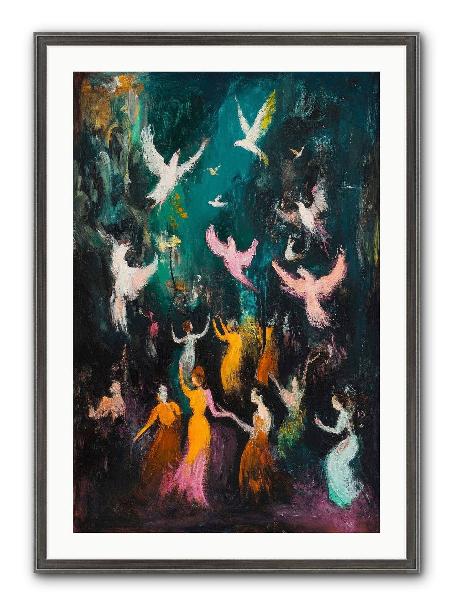 Evening Choir Framed Print - Slimwoods Black/Silver 24x36