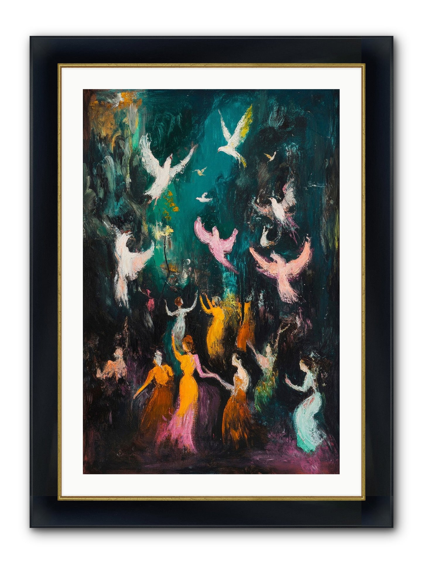 Evening Choir Framed Print - Wide Black w/Gold 24x36