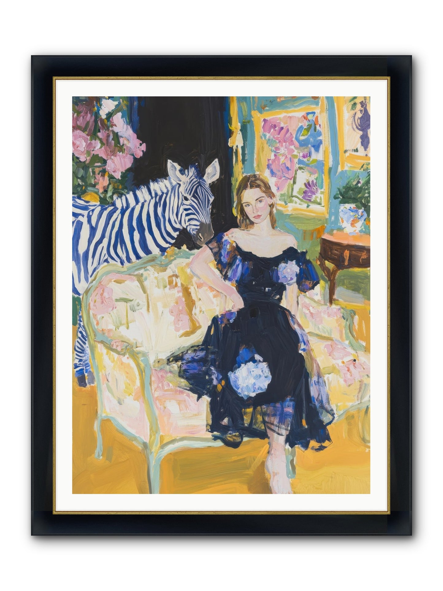 Evening Stripes Framed Print - Wide Black w/Gold 36x48