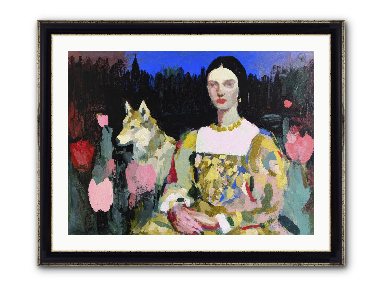 Evening Watching Framed Print - Black & Gold 32x24