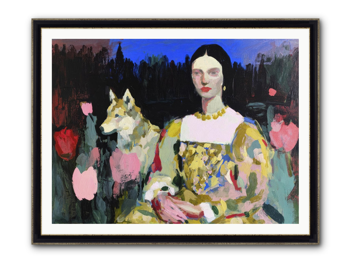 Evening Watching Framed Print - Black & Gold 48x36