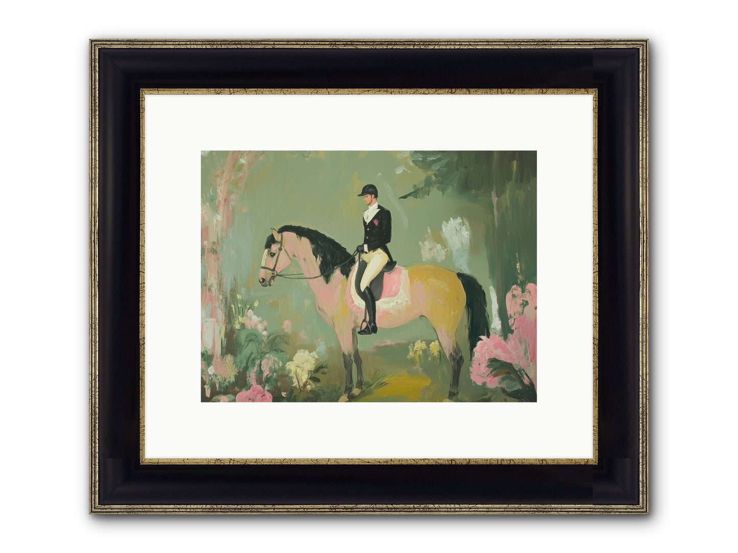 Evergreen Gallop Framed Print - Black & Gold 12x9