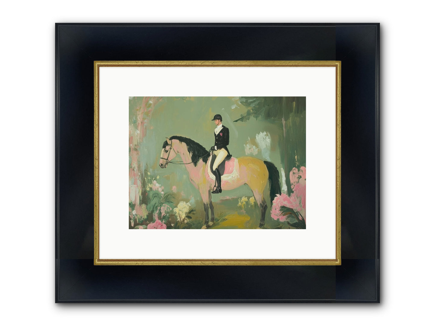 Evergreen Gallop Framed Print - Wide Black w/Gold 12x9
