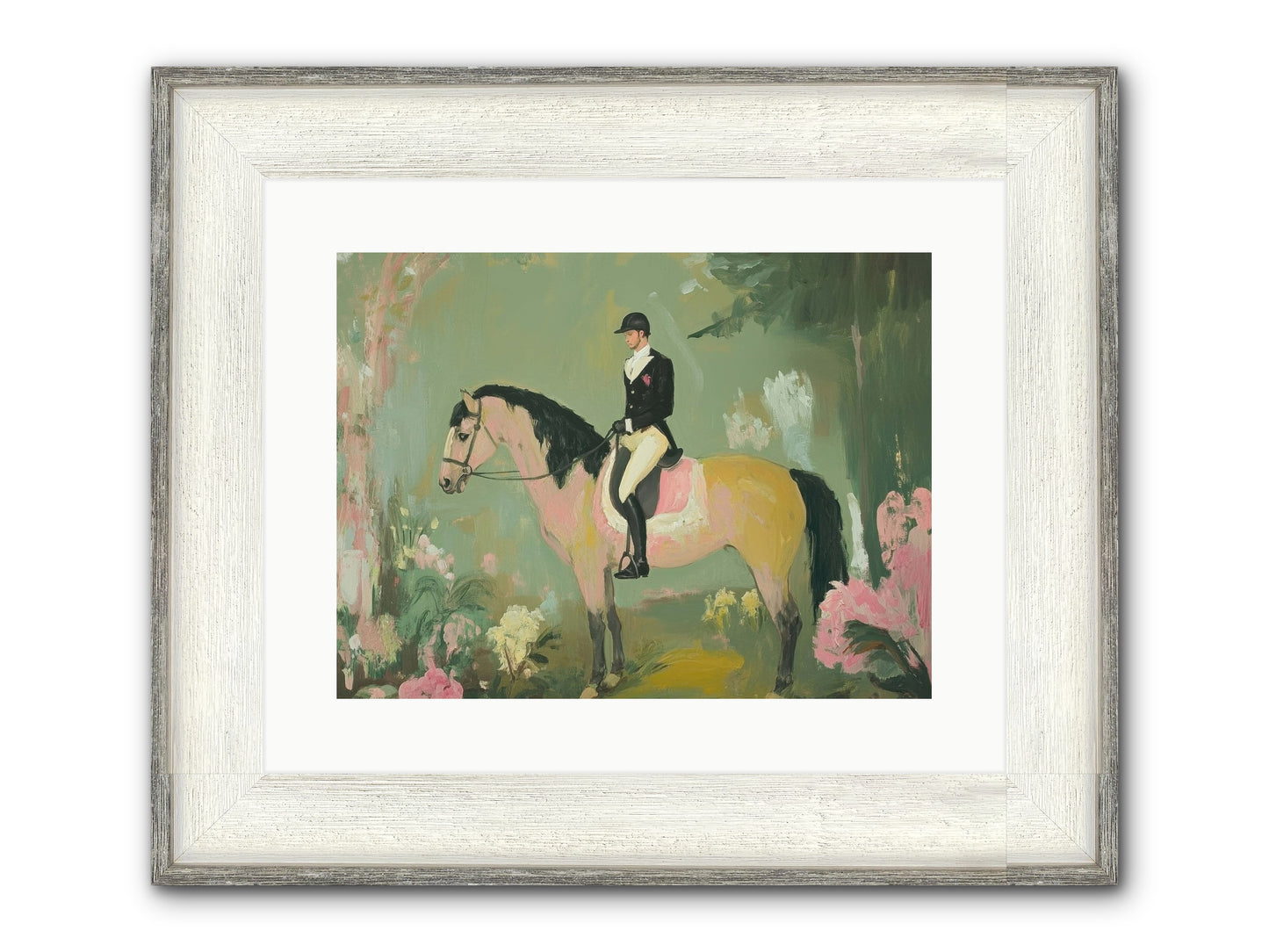 Evergreen Gallop Framed Print - Driftwood White 16x12