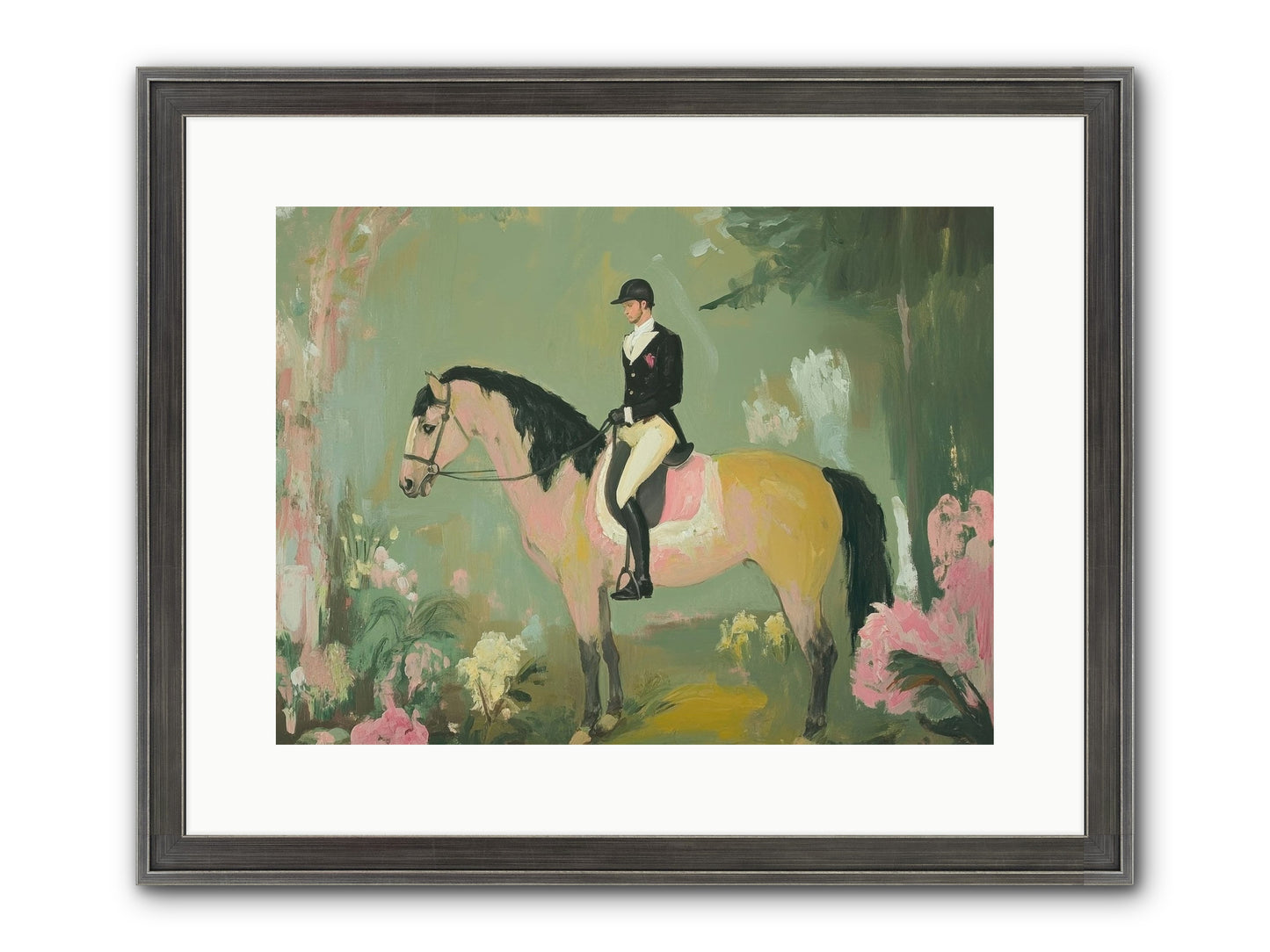 Evergreen Gallop Framed Print - Slimwoods Black/Silver 16x12