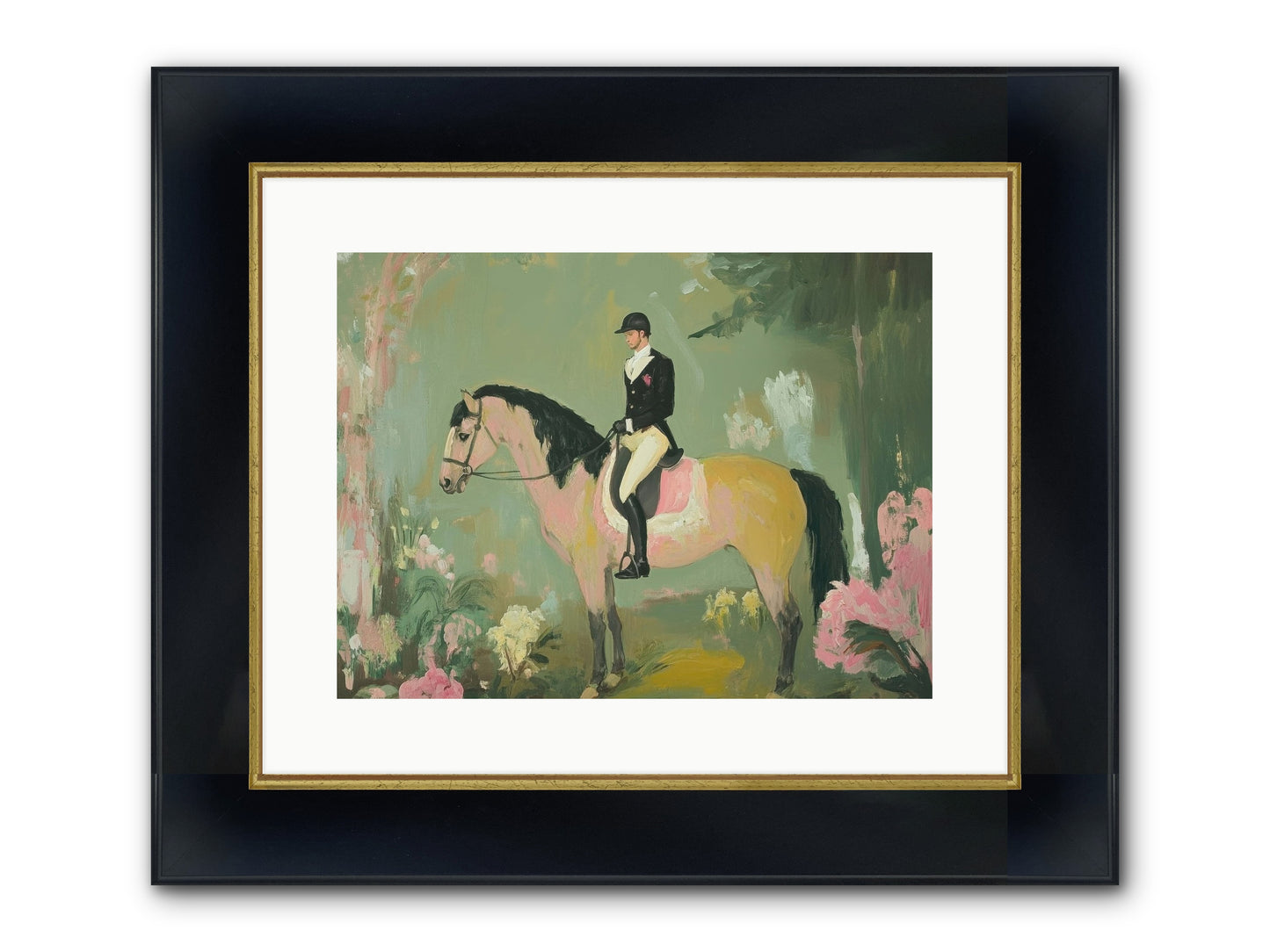 Evergreen Gallop Framed Print - Wide Black w/Gold 16x12