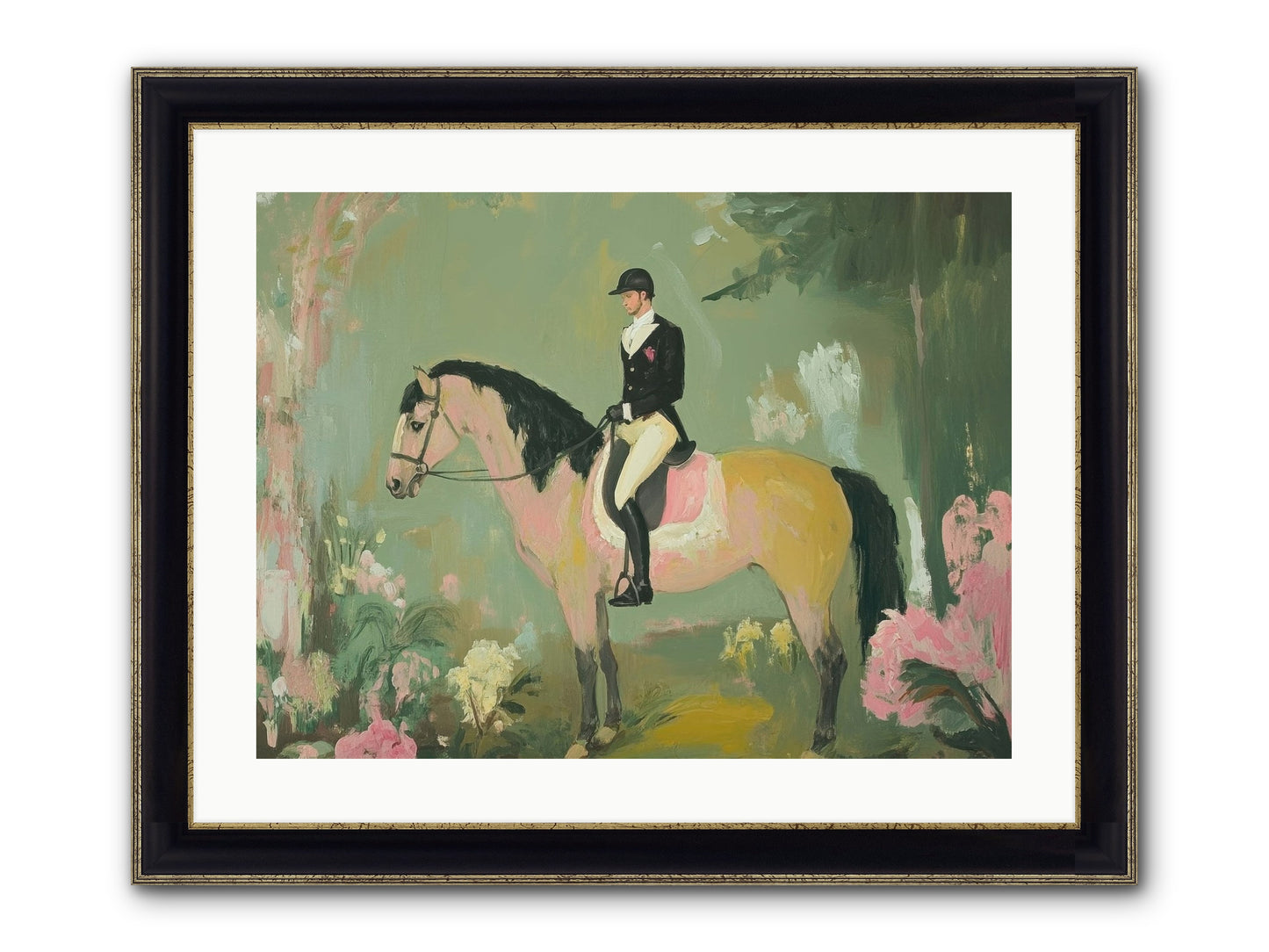 Evergreen Gallop Framed Print - Black & Gold 24x18