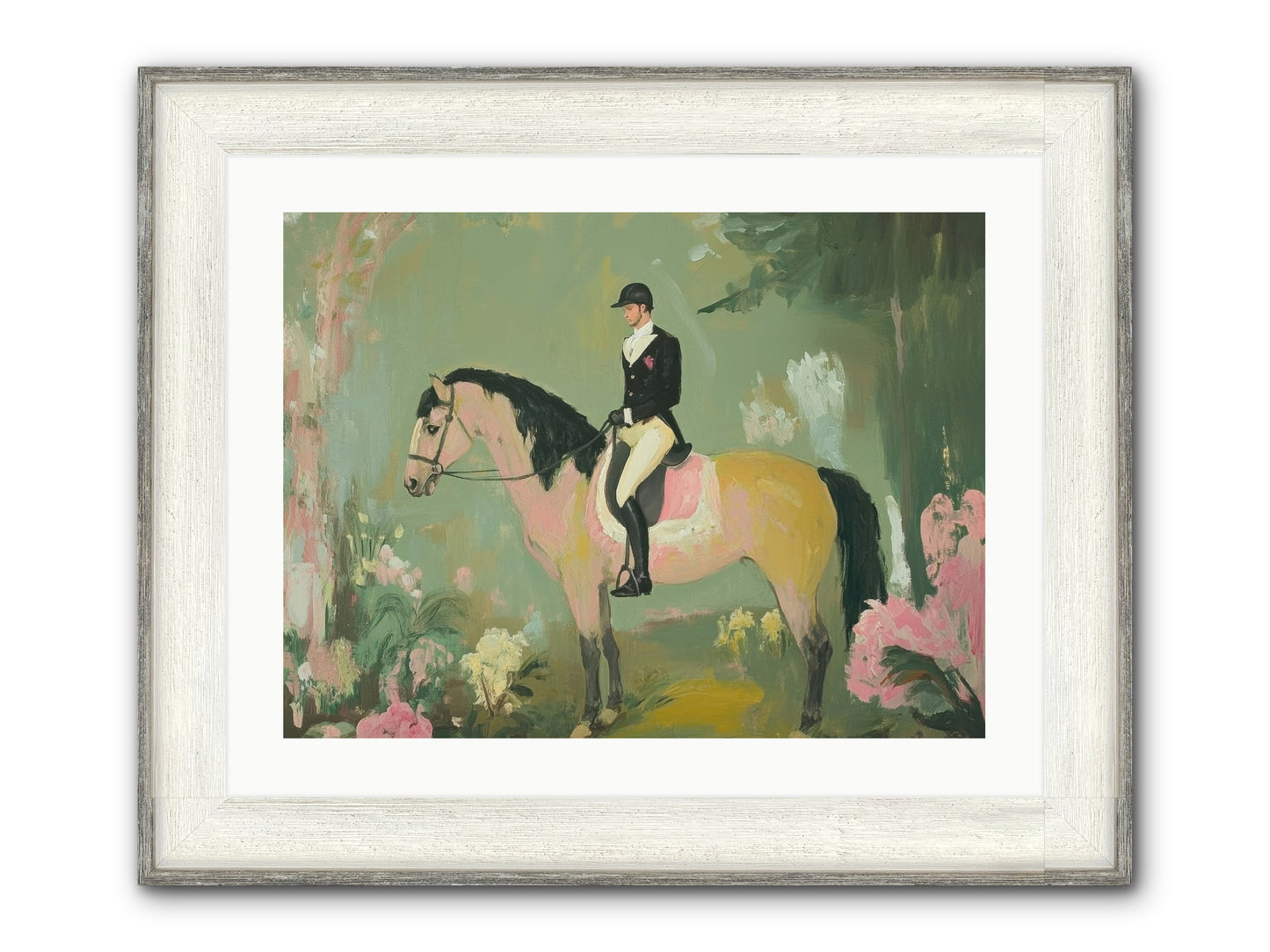 Evergreen Gallop Framed Print - Driftwood White 24x18