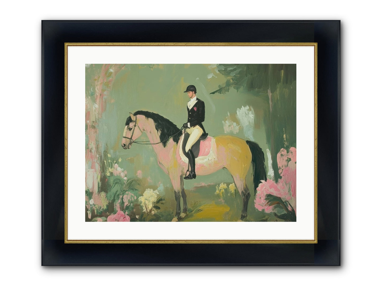 Evergreen Gallop Framed Print - Wide Black w/Gold 24x18